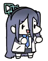 a cartoon drawing of a girl with long blue hair