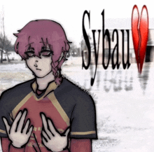 a drawing of a girl with sybau written on the bottom