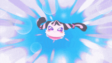 a cartoon character is flying through the air with bubbles surrounding it