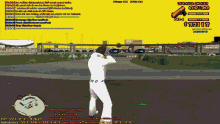 a screenshot of a video game shows a man standing in front of a greenglass college los venturas sign