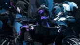 a woman wearing a purple mask and headphones is sitting in a futuristic vehicle .