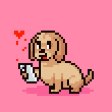 a pixel art of a dog holding a cup of milk