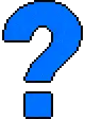 a blue question mark with a black border