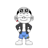 a cartoon character wearing a jacket and shorts with the word zhou on the side