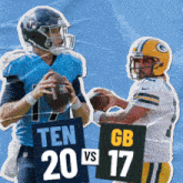 tennessee titans and green bay packers football players on a blue background