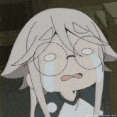 a cartoon character with glasses is crying with tears running down his face