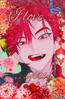 a picture of a boy with red hair that says i love you on it