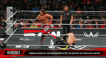 a wrestling match with the headline " american made def. the war raiders after the new day "