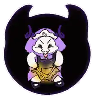 a cartoon drawing of a witch with horns and the number 6 on her hat