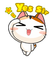 a cartoon cat says " yes sir " in yellow
