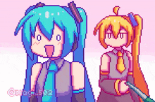 a pixel art drawing of hatsune miku and a girl