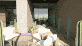 an artist 's impression of a patio with cactus and a fire pit