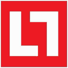 a red square with a white letter l in the middle .