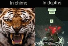 a picture of a tiger next to a picture of a man in a video game that says in chime in depths