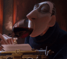 a cartoon character looking at a piece of paper