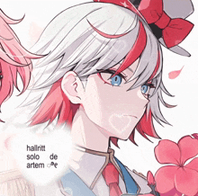 a drawing of a girl with red and white hair and the words hallritt solo de artem below it