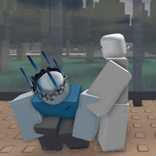 a cartoon character with a crown on his head is standing on a tiled floor