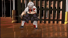 a drawing of a man with a sword and blood on his pants