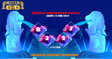 a poster for the museum bola shows a singapore pools result