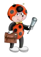 a ladybug with a brown briefcase and a telescope