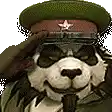 a panda bear wearing a military uniform and hat salutes .