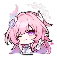 a drawing of a girl with long pink hair and purple eyes