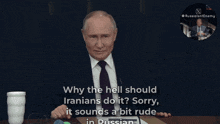 a man in a suit and tie is talking about why the hell should iranians do it