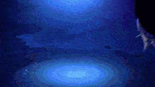 a person is swimming in the ocean with a light shining on them