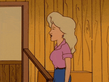 a cartoon of a man reaching up to a wooden wall