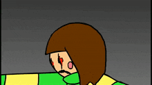a cartoon character in a green jacket is holding a knife and a red flame .