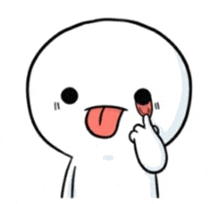 a cartoon character is sticking out his tongue and covering his eyes with his hand .