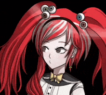 a cartoon girl with red hair and three eyes on her head .