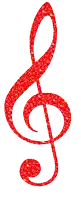 a red treble clef with sparkles on it