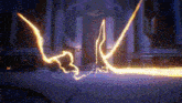 a lightning strike in a dark room with a purple background