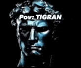 a statue of a man 's face with the words pov : tigran above it