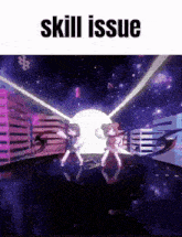 a video game scene with the words skill issue on the top