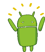 a cartoon drawing of a green android with yellow spots around it