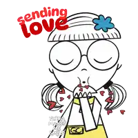 a drawing of a girl with a flower in her hair and the words sending love