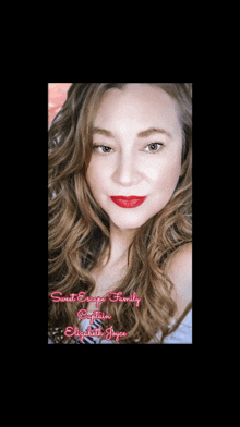 a picture of a woman with the words sweet escape family written on it