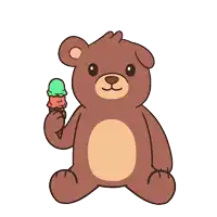 a teddy bear is holding an ice cream cone in its hand