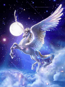 sky clouds sparkle moon unicorn