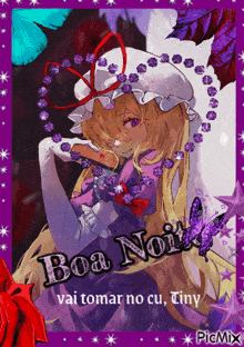 a picture of a girl with the words boa noite written on it
