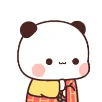 a cartoon panda bear is wearing a red and yellow plaid shirt .