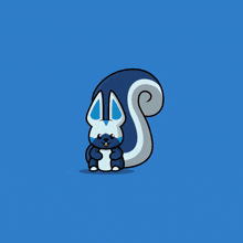 a cartoon of a squirrel with a blue tail