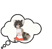 a cartoon of a raccoon wearing a tank top and shorts is sitting in a thought bubble .