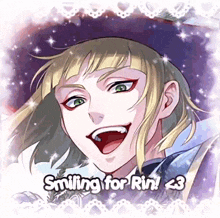 a smiling anime character with the words smiling for rin written below him