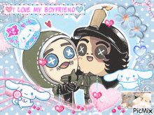 a picture of two cartoon characters with the words " i love my boyfriend " on the top