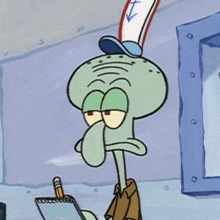 squidward from spongebob squarepants is writing on a notebook