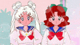 a cartoon drawing of two girls with red hair
