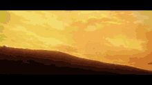 a painting of a sunset over a mountain range